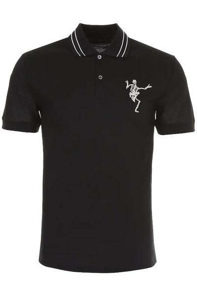 Shop Alexander Mcqueen Dancing Skeleton Polo Shirt In Black,metallic