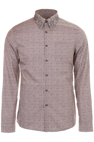 Shop Prada Shirt With Studded Collar In Brown,beige,metallic