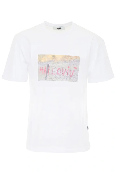 Shop Msgm Hailoviù Print T-shirt In White