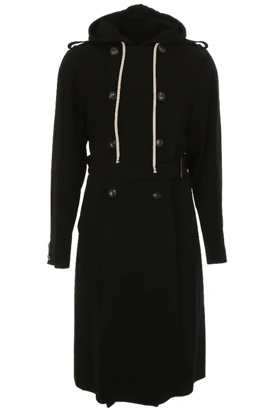 Shop Rick Owens Trench Coat With Hood In Black