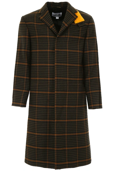 Shop Oamc Macro Check Coat In Khaki,black,orange