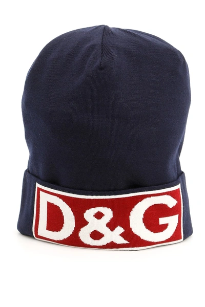 Shop Dolce & Gabbana Logo Beanie In Blue,white,red