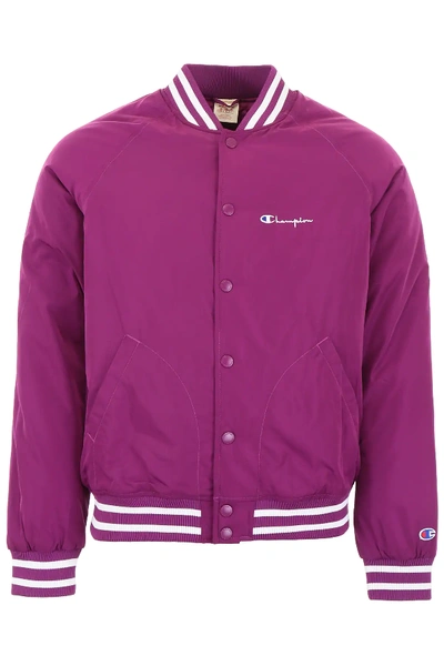 Shop Champion Logo Bomber Jacket In Purple