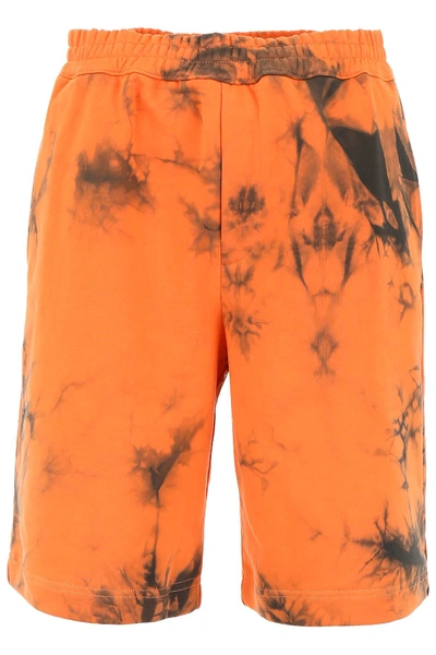 Helmut Lang Marbled Cotton Terry Shorts In Orange,black