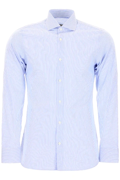 Shop Z Zegna Striped Cotton Shirt In Light Blue,white