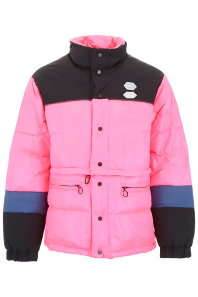 Shop Off-white Bicolor Puffer Jacket In Fuchsia,black,blue