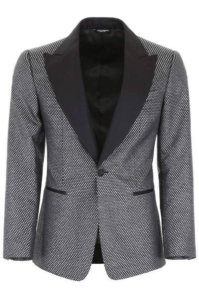 Shop Dolce & Gabbana Jacquard Tuxedo Jacket In Black,silver