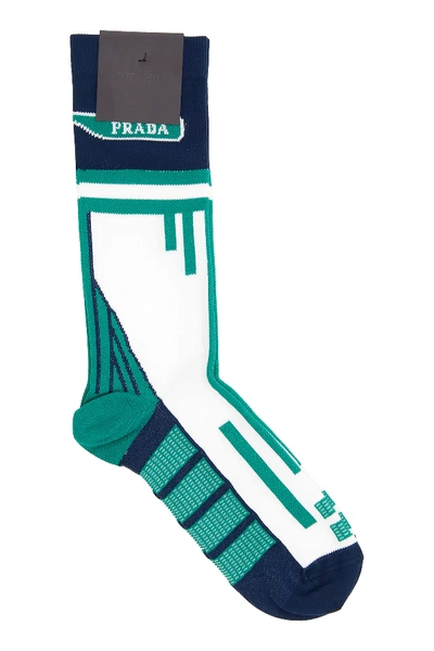 Shop Prada Techno Nylon Socks In Blue,white,green