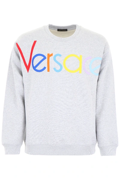 Shop Versace Multicolor Logo Sweatshirt In Grey