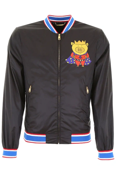 Shop Dolce & Gabbana Super Pig Bomber Jacket In Black