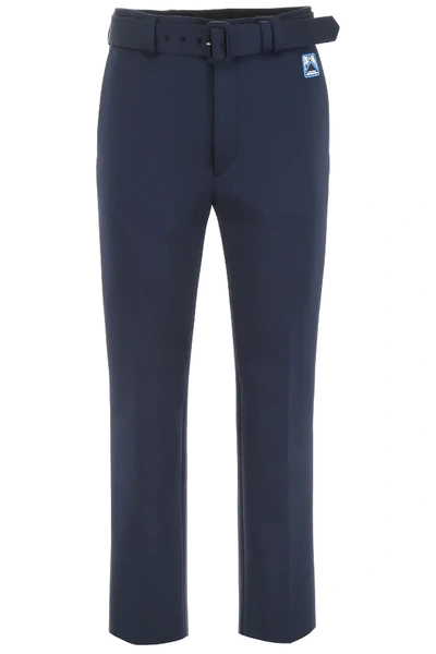 Shop Prada Trousers With Logo Patch In Blue