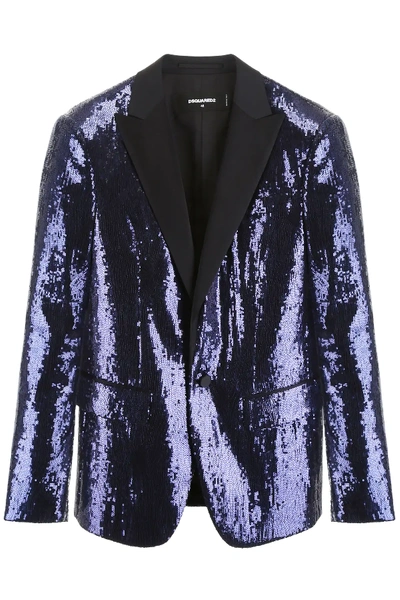 Shop Dsquared2 Sequins Tuxedo Jacket In Blue,black