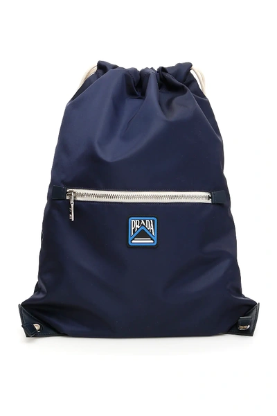 Shop Prada Backpack With Logo Patch In Blue