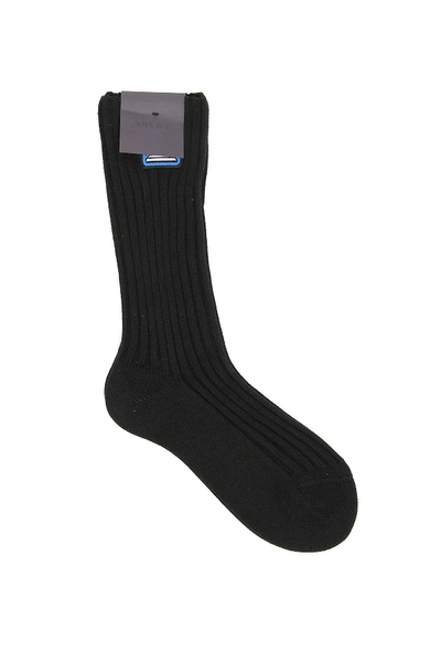 Shop Prada Medium Socks With Logo Patch In Black