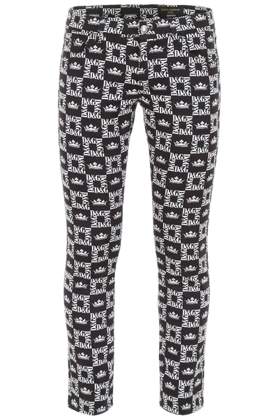 Shop Dolce & Gabbana Logo Print Jeans In Black,white