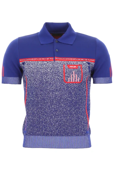 Shop Prada Mouliné Polo Shirt In Blue,red,white