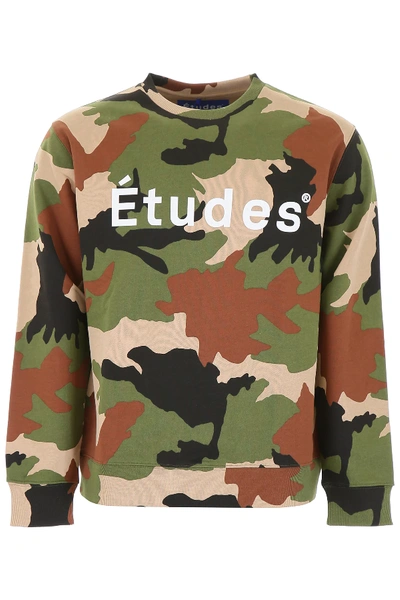 Shop Etudes Studio Camouflage Logo Sweatshirt In Khaki,black,beige