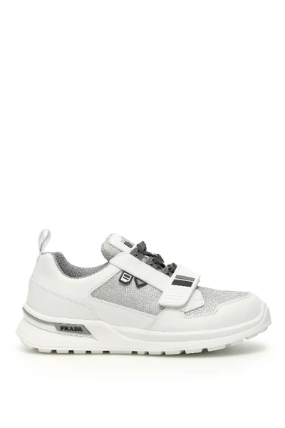 Shop Prada Racing Sneakers In White,grey