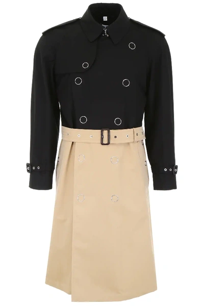 Shop Burberry Bicolor Trench Coat In Beige,black