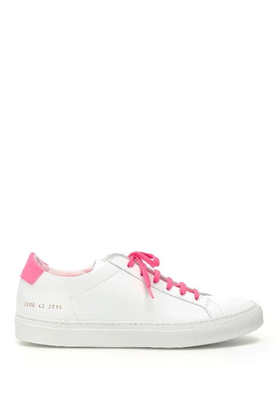 Shop Common Projects Retro Low Fluo Sneakers In White,fuchsia