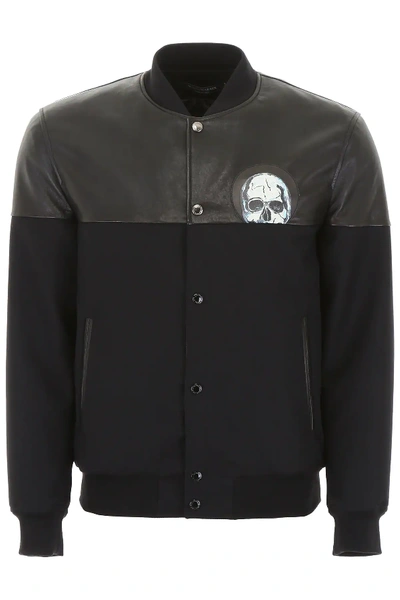 Shop Alexander Mcqueen Bomber Jacket With Leather Details In Black