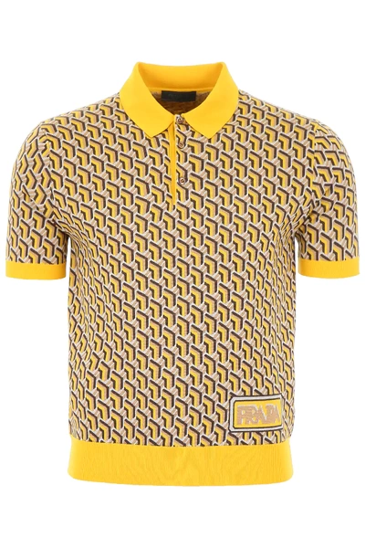 Shop Prada Knit Polo Shirt In Yellow,brown,white