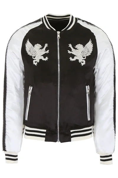 Shop Balmain Embroidered Bomber Jacket In White,black