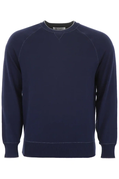 Shop Brunello Cucinelli Knit Sweatshirt In Blue,grey