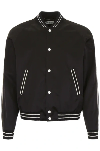 Shop Saint Laurent Vintage Satin Bomber Jacket In Black