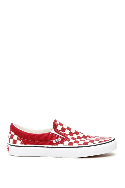 Shop Vans Checkerboard Classic Slip-ons In White,red,beige
