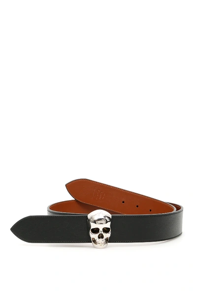 Shop Alexander Mcqueen Reversible Skull Belt In Black,brown