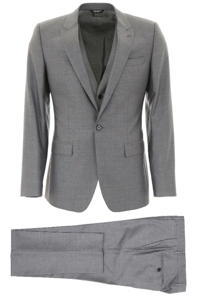 Shop Dolce & Gabbana Three-piece Martini Suit In Grey
