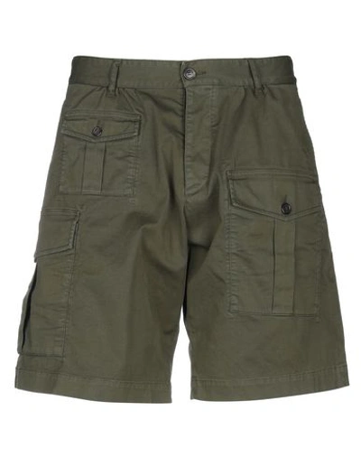 Shop Dsquared2 Man Shorts & Bermuda Shorts Dark Green Size 30 Cotton, Elastane