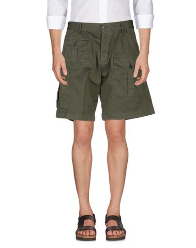 Shop Dsquared2 Man Shorts & Bermuda Shorts Dark Green Size 30 Cotton, Elastane