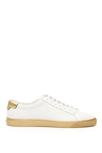 Shop Saint Laurent Andy Gold Sole Sneakers In White,gold