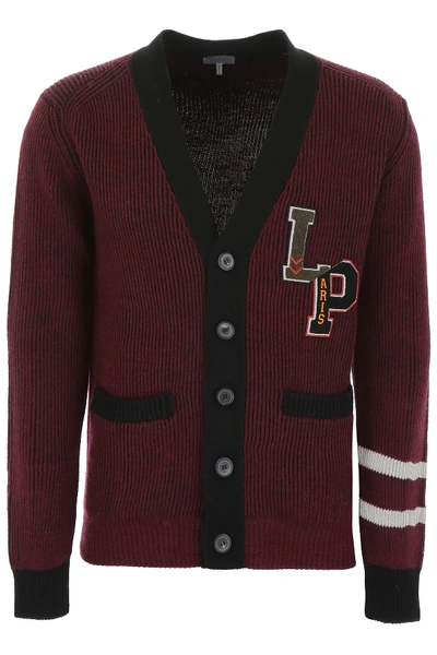 Shop Lanvin Cardigan With Logo Patch In Red,black
