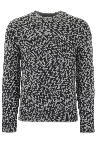 Shop Saint Laurent Jacquard Boomerang Pullover In Black,grey