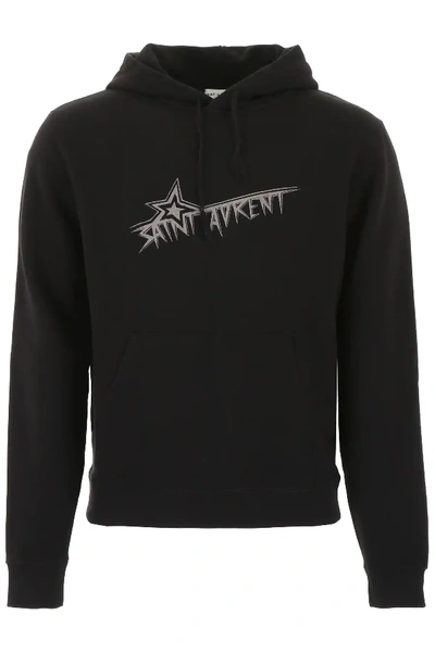 Shop Saint Laurent Logo Stars Hoodie In Black