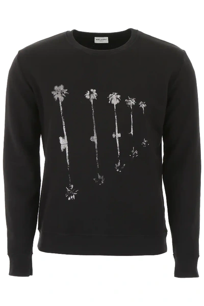 Shop Saint Laurent Palms Print Sweatshirt In Black,silver