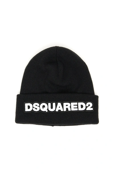 Shop Dsquared2 Logo Patch Beanie In Black,white