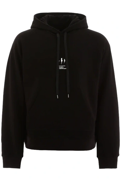 Shop Neil Barrett Oversized Hoodie With Thunder Print In Black