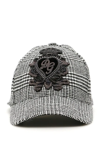 Shop Dolce & Gabbana Prince Of Wales Cap With Dg Patch In White,black