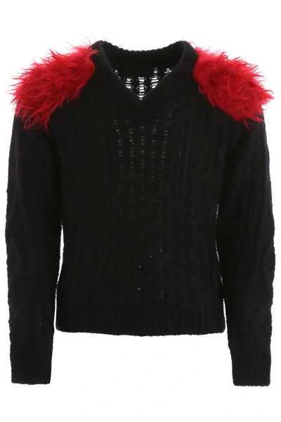 Shop Prada Pullover With Faux Fur In Black,red
