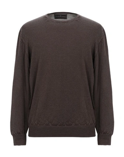 Shop Della Ciana Man Sweater Dark Brown Size 44 Merino Wool