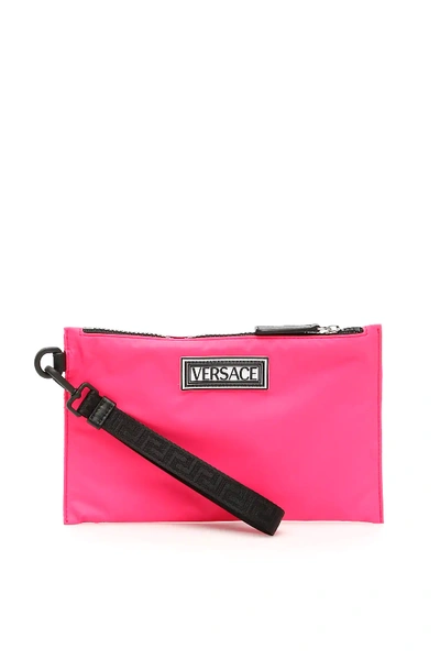 Shop Versace 90s Vintage Logo Nylon Pouch In Pink,fuchsia,black