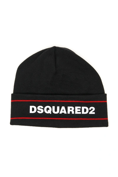 Shop Dsquared2 Knit Logo Beanie In Black,red