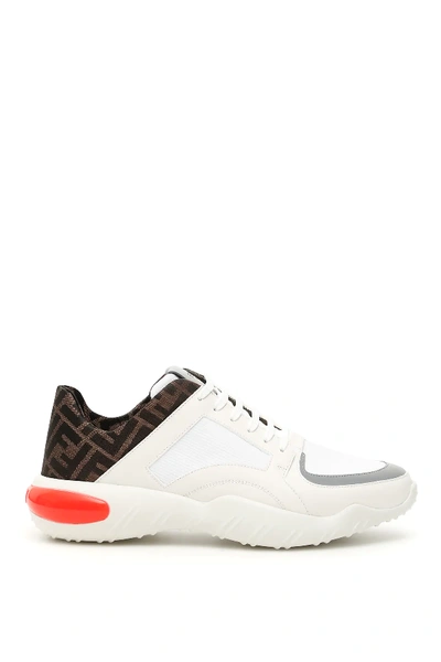 Shop Fendi Running Sneakers In White,brown