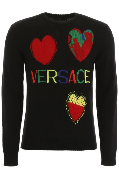 Shop Versace Love Pullover In Black,red,yellow