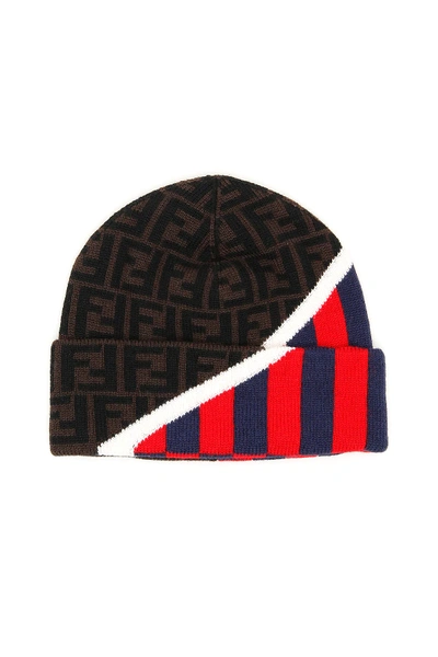 Shop Fendi Ff Pequin Hat In Blue,red,brown