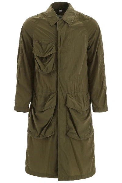 Shop Burberry Raincoat With Cargo Pockets In Khaki,green